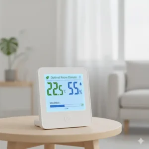 Digitalanzeige eines Hygrometers, um ein Raumklimamessgerät kaufen und die Werte prüfen zu können.