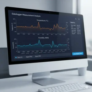 Graphische Darstellung der vom Datalogger Temperatur Feuchtigkeit aufgezeichneten Daten.