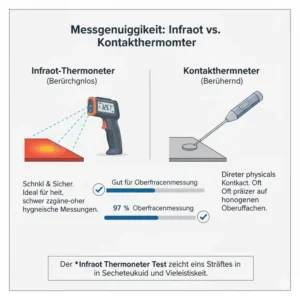 Diagramm zur Messgenauigkeit im Infrarot thermometer test im Vergleich zu Kontaktthermometern.