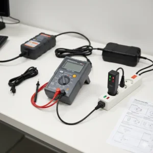 Verschiedene arten von steckdosenprüfern, einschließlich modelle mit FI-Schutzschalter-Testfunktion, im direkten vergleich.