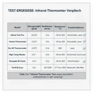 Testergebnistabelle mit dem Leistungsvergleich verschiedener Infrarot thermometer test-Modelle.