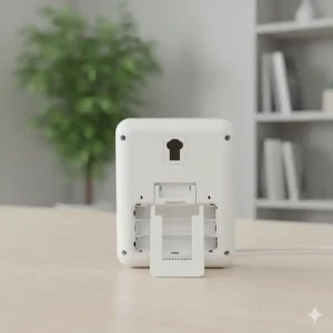 Das geöffnete Batteriefach des thermometer hygrometer kombi für den Batteriewechsel.