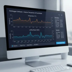 Benutzeroberfläche der Software zur detaillierten Analyse von Datalogger Temperatur Feuchtigkeit Messungen.