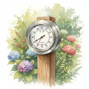 Ein langlebiges Edelstahl-Thermometer für den Außenbereich mit einem Schutzgehäuse, das vollständig wetterfest und korrosionsbeständig für den langfristigen Einsatz im Freien gebaut ist.

