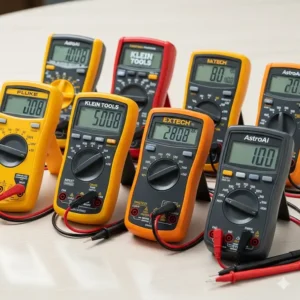 Mehrere Multimeter-Modelle verschiedener Marken, die man multimeter günstig kaufen kann.