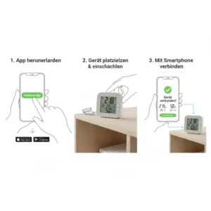 Anleitung zur einfachen Einrichtung des thermometer babyzimmer digital im Babyzimmer.