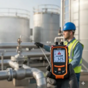Gasdetektor tragbar wird zur Überprüfung von Leckagen in einer Industrieanlage verwendet.