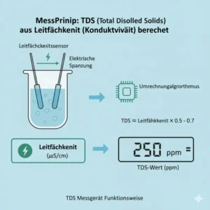 Diagramm des Messprinzips: Umrechnung von TDS Messgerät Daten in den Leitwert.