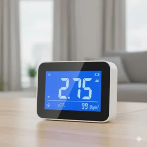 Nahaufnahme der digitalen Anzeige eines radon messgerät haus test Geräts.