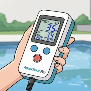 Nahaufnahme der Chlor- und pH-Werte auf dem pool chlor messgerät digital.