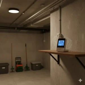 Korrekte Aufstellung des radon messgerät haus test im Kellerbereich eines Hauses.