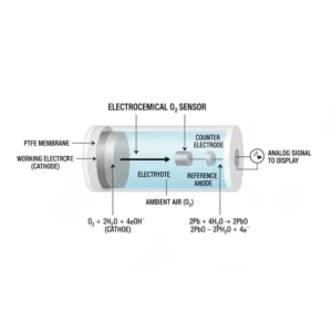 Funktionsschema des Sensors für ein Sauerstoffmessgerät innen.