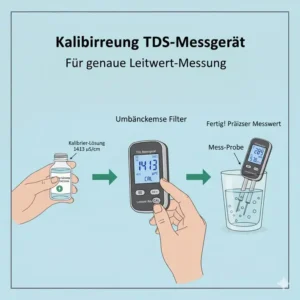 Kalibrierung eines TDS Messgeräts mit Lösung, um genaue Leitwert-Ergebnisse zu gewährleisten.