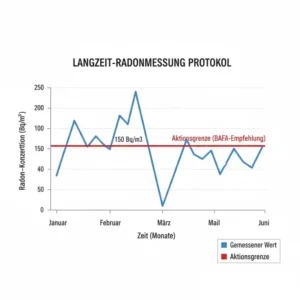 Diagramm zur Langzeitüberwachung mit einem radon messgerät haus test über mehrere Monate.