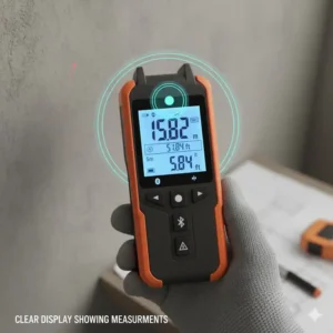 Klares Display des Laser Messgerät mit Bluetooth zeigt Messwerte an