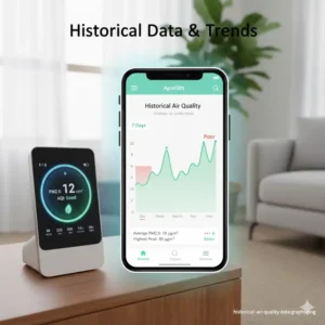 Diagramm der langfristigen historischen Luftqualitätsdaten aus der mobilen Anwendung des smarter Luftqualitätsmonitor.