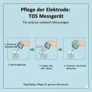 Pflege und Reinigung der Elektrode des TDS Messgeräts zur Aufrechterhaltung der Leitwert-Präzision.