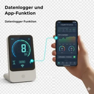 Feinstaubmessgerät kaufen mit App-Funktion: Langfristige Protokollierung und Analyse der Luftdaten über das Smartphone.