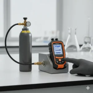 Kalibrierung eines Gasdetektor tragbar mit Prüfgas in der Kalibrierstation.