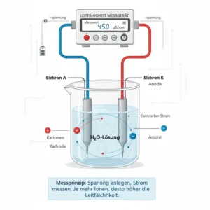 Schematische Darstellung des Leitfähigkeit Messgerät Wasser-Messprinzips.