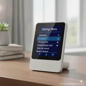 Das Menü zur Kalibrierung und Einstellung des co2 thermometer hygrometer kombi.