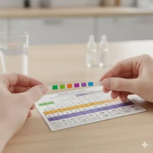 Vergleich der Testergebnisse mit einer Farbskala zur einfachen Interpretation der Brunnenwasser Testgerät Daten.