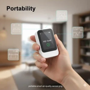 Tragbarkeit und Flexibilität: Ein kompakter smarter Luftqualitätsmonitor Sensor für verschiedene Räume.