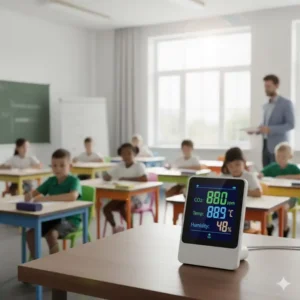 Nutzung des co2 thermometer hygrometer kombi in einem Büro oder Klassenzimmer zur Verbesserung der Konzentration.