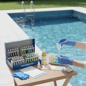 Verwendung des wasserqualität test set zur regelmäßigen Überprüfung und Pflege der Poolwasserqualität.