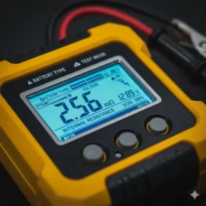Anzeige der Messwerte (wie Innenwiderstand) am Batterietester Industrie Gerät zur Zustandsbewertung.