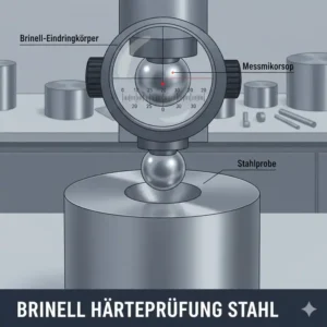 Brinell Härteprüfgerät Stahl: Detailansicht des Eindringkörpers für die Härteprüfung.
