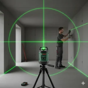 Einsatz des 360 grad kreuzlinienlaser auf der Baustelle für präzise Ausrichtung.