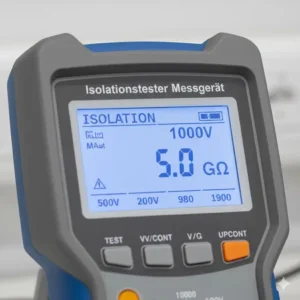 Detailansicht des Isolationstester Messgerät Displays während einer Isolationsmessung.