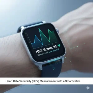 Messung der Herzfrequenzvariabilität (HRV) mit der stress messgerät smartwatch.