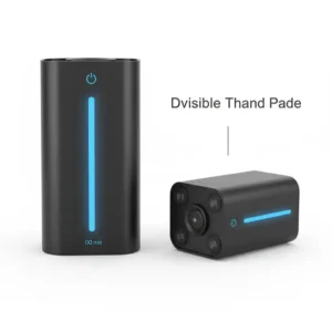 Nahaufnahme eines modernen digital Stirnthermometer mit großem LED-Bildschirm und Messtaste.