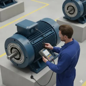 Vibrationsmessgerät Motor: Sensor zur Schwingungsanalyse an der Lagerung.