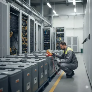 Durchführung der Wartung eines USV-Batteriesystems mit einem Batterietester Industrie.