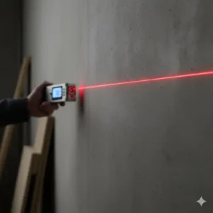 Der digitaler Winkelmesser Laser projiziert eine präzise Linie zur Ausrichtung und Winkelübertragung an der Wand.