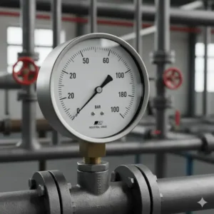 Analoges Manometer mit großem Zifferblatt und Edelstahlgehäuse, ein zuverlässiges Druckmessgerät Industrie.