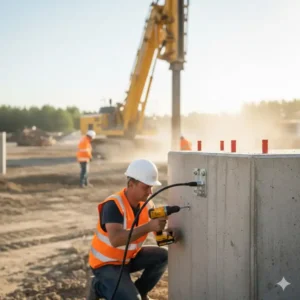 Montage des Sensors vom vibrationsmessgerät bau an einem Fundament.