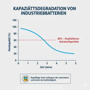 Grafische Darstellung der Kapazitätsentwicklung gemessen mit einem Batterietester Industrie.