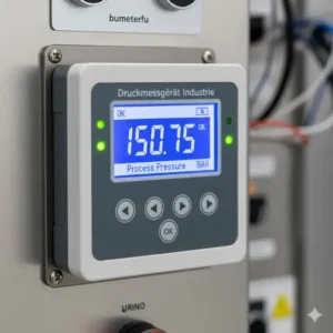 Klare Digitalanzeige, die einen Live-Druckwert eines modernen Druckmessgerät Industrie-Modells darstellt.