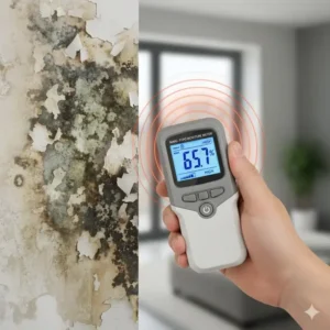 Mit dem feuchtigkeitsmessgerät wand schäden und schimmel erkennen