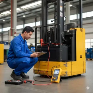 Prüfung der Traktionsbatterie eines Gabelstaplers mit dem Batterietester Industrie.