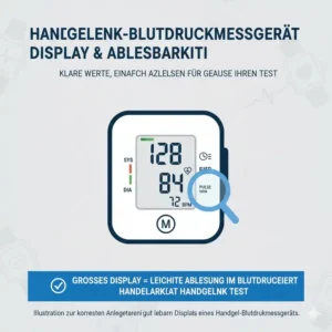 Großes, gut lesbares Display eines Blutdruckmessgerät Handgelenk Test-Kandidaten, das die Werte anzeigt.