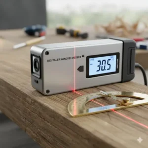 Vergleichsbild eines digitaler Winkelmesser Laser neben einem traditionellen analogen Winkelmesser.