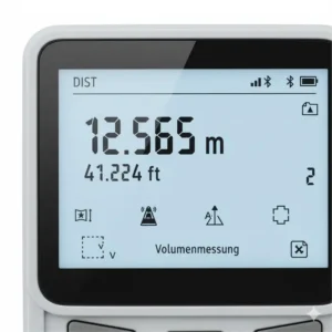 Übersicht aller Funktionen des Laser Messgerät günstig Amazon, inklusive Volumen- und Dauermessung.