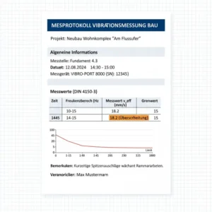 Messprotokoll-Beispiel des vibrationsmessgerät bau für ein Infrastrukturprojekt.