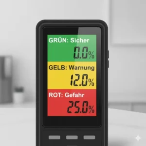 Interpretation der Werte des schimmel messgerät wohnung über ein Ampelsystem (Rot/Grün).