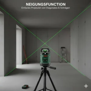 Mit der Neigungsfunktion des 360 grad kreuzlinienlaser lassen sich Schrägen und Diagonalen projizieren.